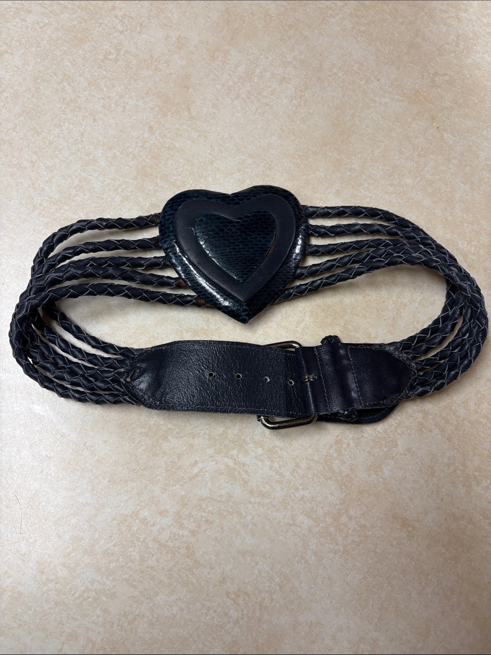Blue Braided Women's Belt with Heart Buckle